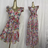 A line V Neckline Floral Chiffon Travel Vacation Beach Dress Short Dress SD0024
