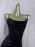Sheath Spaghetti Straps Black Vacation Dress Satin Birthday Dresses SD0025