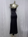 Sheath Spaghetti Straps Black Vacation Dress Satin Birthday Dresses SD0025