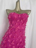 Sheath Strapless Hot Pink Vacation Dress Flowers Birthday Dresses SD0027