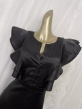 Sheath Backless Travel Vacation Black Satin Beach Dress Long Dress SD002