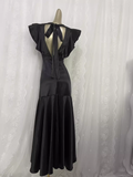 Sheath Backless Travel Vacation Black Satin Beach Dress Long Dress SD002
