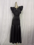 Sheath Backless Travel Vacation Black Satin Beach Dress Long Dress SD002