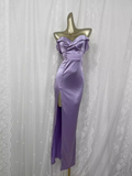 Sheath Off The Shoulder Lilac Vacation Dress Slit Birthday Dresses SD0030