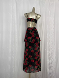 A line Spaghetti Straps Red Rose Travel Vacation Floral Beach Dress Long Dress SD005