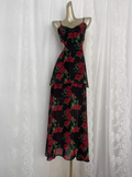 A line Spaghetti Straps Red Rose Travel Vacation Floral Beach Dress Long Dress SD005