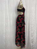 A line Spaghetti Straps Red Rose Travel Vacation Floral Beach Dress Long Dress SD005