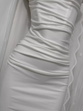 Sheath Spaghetti Straps Satin White Long Vacation Dress Birthday Dresses SD0069