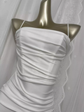 Sheath Spaghetti Straps Satin White Long Vacation Dress Birthday Dresses SD0069