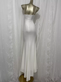 Sheath Spaghetti Straps Satin White Long Vacation Dress Birthday Dresses SD0069