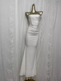 Sheath Spaghetti Straps Satin White Long Vacation Dress Birthday Dresses SD0069