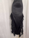 Sheath Spaghetti Straps Black Satin Vacation Beach Dress Long Birthday Dresses SD006