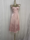 A line Spagetti Straps Pink Satin Floral Vacation Dress Birthday Dresses SD0072