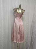 A line Spagetti Straps Pink Satin Floral Vacation Dress Birthday Dresses SD0072