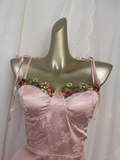 A line Spagetti Straps Pink Satin Floral Vacation Dress Birthday Dresses SD0072
