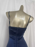 Sheath Spaghetti Straps Navy Blue Long Vacation Dress Birthday Dresses SD0074