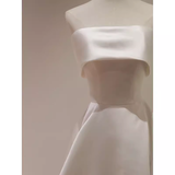 A Line Strapless Satin Ivory Wedding Dresses SD0075