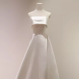 A Line Strapless Satin Ivory Wedding Dresses SD0075