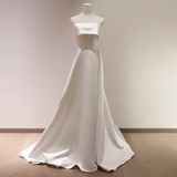 A Line Strapless Satin Ivory Wedding Dresses SD0075