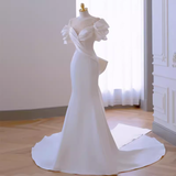 Mermaid Scoop Neckline Satin White Long Wedding Dresses SD0076