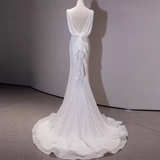 Mermaid Spaghetti Straps Sequin White Long Wedding Dresses SD0078