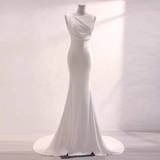 Mermaid Satin White Long Wedding Dresses Brides Dress SD0079