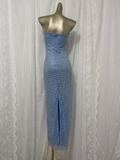 Sheath Straplesss Blue Sequin Slit Vacation Dress Long Birthday Outfits SD007
