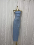Sheath Straplesss Blue Sequin Slit Vacation Dress Long Birthday Outfits SD007