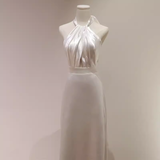 Sheath Satin White Long Wedding Dresses Backless Brides Dress SD0080