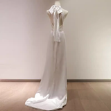 Sheath Satin White Long Wedding Dresses Backless Brides Dress SD0080