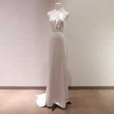 Sheath Satin White Long Wedding Dresses Backless Brides Dress SD0080