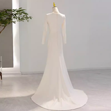 Mermaid Long Sleeves V Neckline Satin White Long Wedding Dresses Brides Dress SD0081
