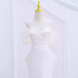 Mermaid Off The Shoulder Satin White Long Wedding Dresses Brides Dress SD0082