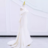 Mermaid Off The Shoulder Satin White Long Wedding Dresses Brides Dress SD0082