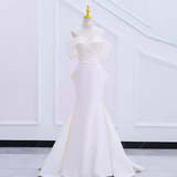 Mermaid Off The Shoulder Satin White Long Wedding Dresses Brides Dress SD0082