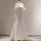 Mermaid Off The Shoulder Satin White Long Wedding Dresses Brides Dress SD0083