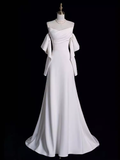Mermaid Off The Shoulder Satin White Long Wedding Dresses Brides Dress SD0084