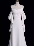 Mermaid Off The Shoulder Satin White Long Wedding Dresses Brides Dress SD0084