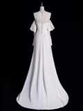 Mermaid Off The Shoulder Satin White Long Wedding Dresses Brides Dress SD0084