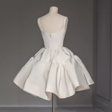 Ball Gown Straps Satin White Short 16th Birthday Dresses SD0085