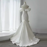 Mermaid Off The Shoulder Satin White Long Wedding Dresses Brides Dress SD0087
