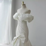 Mermaid Off The Shoulder Satin White Long Wedding Dresses Brides Dress SD0087
