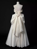 A line Strapless Satin White Long Wedding Dresses Brides Dress SD0088