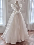Ball Gown V Neckline Chiffon White Long Wedding Dresses Brides Dress SD0089