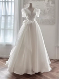 Ball Gown V Neckline Chiffon White Long Wedding Dresses Brides Dress SD0089