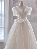 Ball Gown V Neckline Chiffon White Long Wedding Dresses Brides Dress SD0089