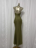 Sheath Halter Green Long Vacation Dress Birthday Outfits SD008