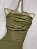 Sheath Halter Green Long Vacation Dress Birthday Outfits SD008