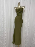 Sheath Halter Green Long Vacation Dress Birthday Outfits SD008