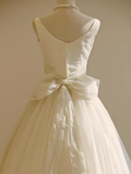 Ball Gown Bateau White Tea Length Wedding Dresses Brides Dress SD0090